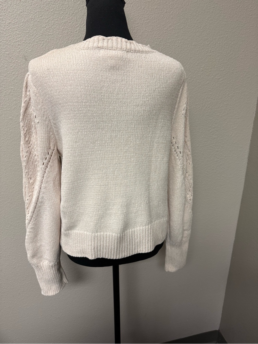 NWT Cynthia Rowley Cream Chenille Pointelle Sweater XS Cozy Cottagecore Knit - Picture 4 of 9